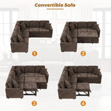 82.6 in. L Shaped Corded Velveteen Modern Sectional Sofa Pull-out Sleeper Sofa in. Brown with USB Ports, Power Sockets
