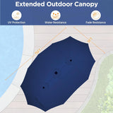 15 ft Large Patio Umbrella with Solar Lights Double-Sided Outdoor Rectangle Market Umbrellas with 36 LED Lights/Base Included/Easy Crank for Patio Garden Yard Pool Lawn, Brown