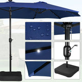 15 ft Large Patio Umbrella with Solar Lights Double-Sided Outdoor Rectangle Market Umbrellas with 36 LED Lights/Base Included/Easy Crank for Patio Garden Yard Pool Lawn, Brown
