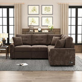 82.6 in. L Shaped Corded Velveteen Modern Sectional Sofa Pull-out Sleeper Sofa in. Brown with USB Ports, Power Sockets