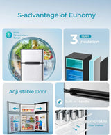EUHOMY 3.2 Cu.Ft Mini Fridge with Freezer �� 2-Door Compact Refrigerator for Bedroom, Dorm, Office or Apartment, Silver