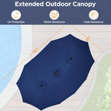 15 ft Large Patio Umbrella with Solar Lights Double-Sided Outdoor Rectangle Market Umbrellas with 36 LED Lights/Base Included/Easy Crank for Patio Garden Yard Pool Lawn, Brown