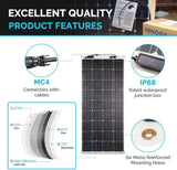 160 Watt 12 Volt Extremely Flexible Monocrystalline Solar Panel �� Ultra Lightweight, Ultra Thin, Up to 248 Degree Arc, for RV, Boats, Roofs, Uneven Surfaces