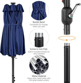 15 ft Large Patio Umbrella with Solar Lights Double-Sided Outdoor Rectangle Market Umbrellas with 36 LED Lights/Base Included/Easy Crank for Patio Garden Yard Pool Lawn, Brown