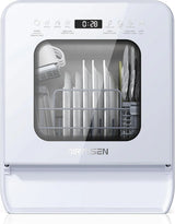 Desktop dishwasher set, double-layer shelf design, portable dishwasher, built-in 5-liter water tank, 3 spray arms, 12-hour delay start, no need to connect power supply, white model