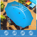 15 ft Large Patio Umbrella with Solar Lights Double-Sided Outdoor Rectangle Market Umbrellas with 36 LED Lights/Base Included/Easy Crank for Patio Garden Yard Pool Lawn, Brown