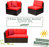 Devoko 5 Pieces Patio Furniture Sets All Weather Outdoor Sectional Patio Sofa Manual Weaving Wicker Rattan Patio Seating Sofas with Cushion and Glass Table(Beige)