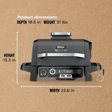 7-in-1 Grill & Smoker with Thermometer, Air Fryer, BBQ, Bake, Roast, Broil - Portable Electric Outdoor Grill, Grey