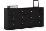 3-Pc Scandinavian Design Engineered Wood Bedroom Furniture Set with 3-Drawer Chest & 6-Drawer Double Dresser & 1-Drawer Nightstand, Pewter Plastic Handles, Smooth Plastic Glides, in Black