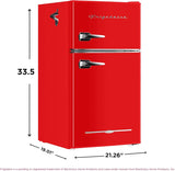 Frigidaire Retro Mini Fridge with Freezer & Side Bottle Opener-Small 2 Door Refrigerator for Office Bar or College Dorm Room-3.1 Cu Ft – 19”"D x 20.5" W x 33.5" H