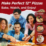 Electric Pizza Oven with Ceramic Stone, Viewing Window, Adjustable Heat Control, Timer and 1200W Baking Power, DIY Homemade Pizzeria, Large 12�� Pie Capacity (Black)