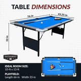 6 Ft Portable Pool Table, Adults Folding Billiards Tables for Game Room with Easy Foldable Storage, Includes Full Set of Billiard Balls, Cues, Chalk & Brush