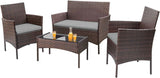 4 Pieces Patio Rattan Chair Wicker, Outdoor Indoor Use Backyard Porch Garden Poolside Balcony Furniture Sets (Red)