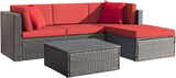 Devoko 5 Pieces Patio Furniture Sets All Weather Outdoor Sectional Patio Sofa Manual Weaving Wicker Rattan Patio Seating Sofas with Cushion and Glass Table(Beige)