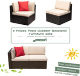 Devoko 5 Pieces Patio Furniture Sets All Weather Outdoor Sectional Patio Sofa Manual Weaving Wicker Rattan Patio Seating Sofas with Cushion and Glass Table(Beige)