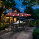 15 ft Large Patio Umbrella with Solar Lights Double-Sided Outdoor Rectangle Market Umbrellas with 36 LED Lights/Base Included/Easy Crank for Patio Garden Yard Pool Lawn, Brown