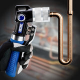 Hydraulic tube expanding tool kit, used to expand 3/8-inch copper tubes to 1-1/8 inches.