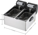 3000W Commercial Electric Deep Fryer With Baskets & Lids,2x3L Stainless Steel Double Deep Fryer,Small Deep Fryer With Basket,Temperature Control,Overheat Protection