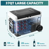 EUHOMY 12 Volt Refrigerator, 37QT(35L) Electric Cooler, Portable Freezer 12V/24V DC 110-240V AC, 12V Fridge -4��~68��, 12V Cooler with Wheels & 2 Baskets for Travel, Truck, Boat, Camping