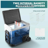 12 Volt Refrigerator, 53QT(50L) Electric Cooler, Portable Freezer 12V/24V DC 110-240V AC, 12V Fridge -4��~68��, 12V Cooler with Wheels & 2 Baskets for Travel, Truck, Boat, Camping
