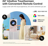 32-Inch Portable TV, 1080P FHD Rolling TV on Wheels with Rotatable Touch Screen, Android 13 OS, 8G RAM+128G Storage, Built-in Battery, Full Swivel Rotation, Voice Remote