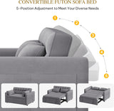 DWVO 3-in-1 Convertible Sofa Bed, 55" Sleeper Sofa with Pull-Out Bed, Cat-Scratch-Proof Fabric Futon Couch with Adjustable Backrest and Side Pocket, Loveseat for Living Room Apartment, Grey