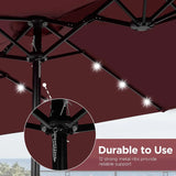 15 ft Large Patio Umbrella with Solar Lights Double-Sided Outdoor Rectangle Market Umbrellas with 36 LED Lights/Base Included/Easy Crank for Patio Garden Yard Pool Lawn, Brown