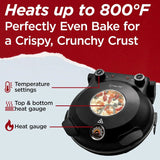 Electric Pizza Oven with Ceramic Stone, Viewing Window, Adjustable Heat Control, Timer and 1200W Baking Power, DIY Homemade Pizzeria, Large 12�� Pie Capacity (Black)