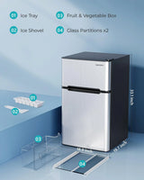 EUHOMY 3.2 Cu.Ft Mini Fridge with Freezer �� 2-Door Compact Refrigerator for Bedroom, Dorm, Office or Apartment, Silver