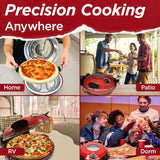 Electric Pizza Oven with Ceramic Stone, Viewing Window, Adjustable Heat Control, Timer and 1200W Baking Power, DIY Homemade Pizzeria, Large 12�� Pie Capacity (Black)