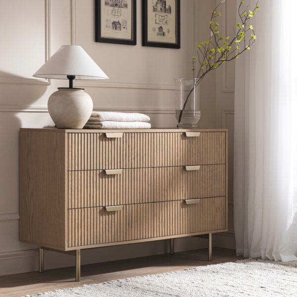 Meeqa Light Ash Richmond Ridged Wide 6-Drawer Dresser