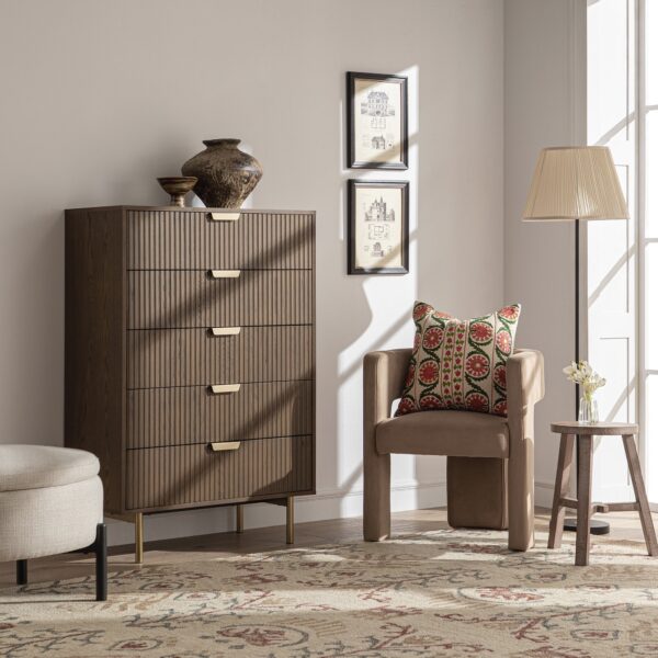 Meeqa Dark Ash Richmond Ridged 5-Drawer Dresser