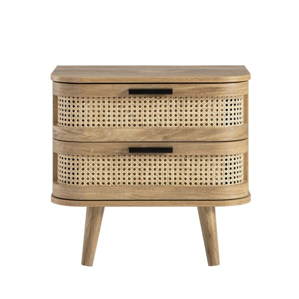 Meeqa Natural Curved Rattan 2-Drawer Nightstand