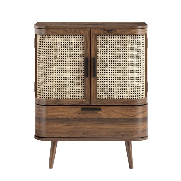Meeqa Walnut Curved Rattan 1-Drawer Small Sideboard
